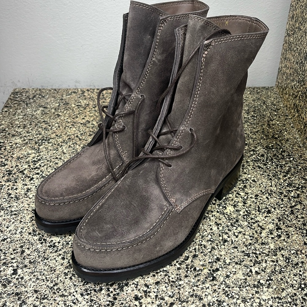 Stuart Weitzman Taupe Suede Lace-Up Ankle Boots